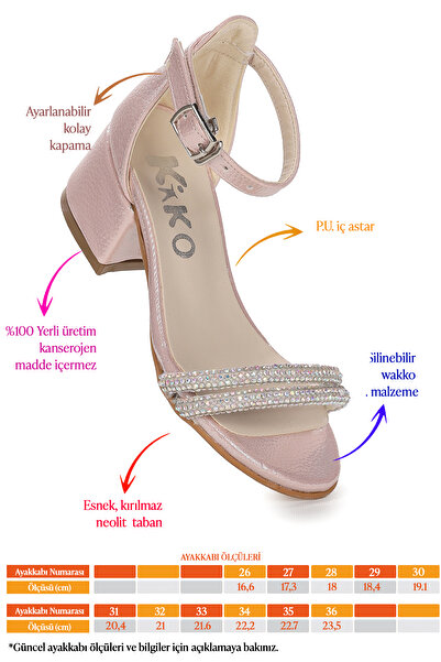 KARAMAZI Sarer Stone Girls' 3 cm Heeled Sandals Evening Dress Shoes