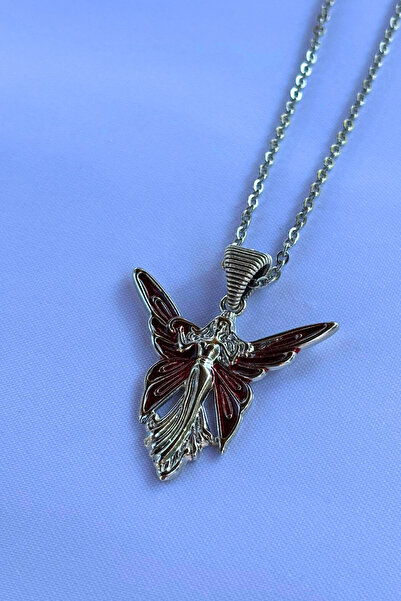 Begondio Kırmızı Kanatlı Melek El İşçiliği Paslanmaz Çelik Zincir Kadın Kolye