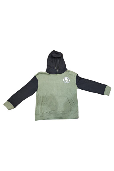 Generic Colour Full Planet Two-Tone Skull Graphic Hoodie - Olive & Black Color Block