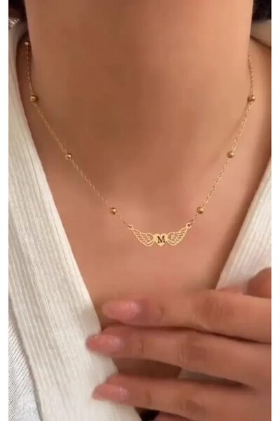 Black Season Wings Necklace with Letter or Name - Design | Gold or Silver Plated | Black Season