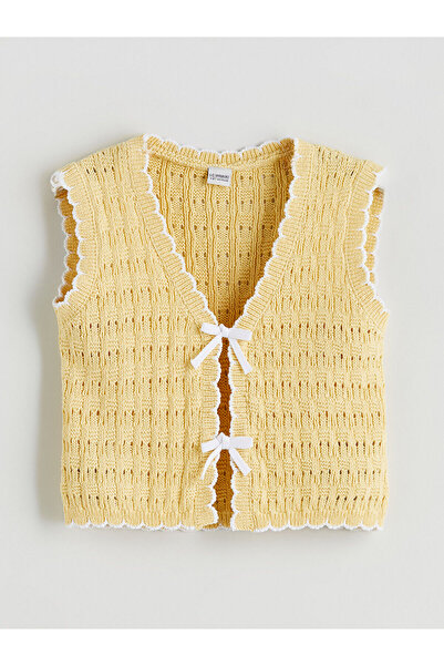 LC Waikiki LCW Dječja V-izrez Sa mašnom Pletiva za devojčice Prsluk