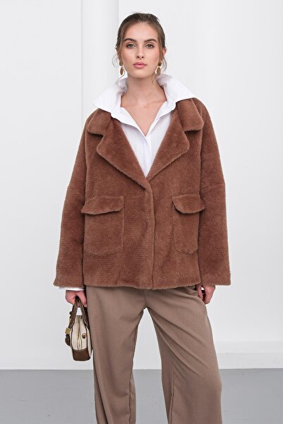 Olcay Angora Look Casual Jacket Brown 8279
