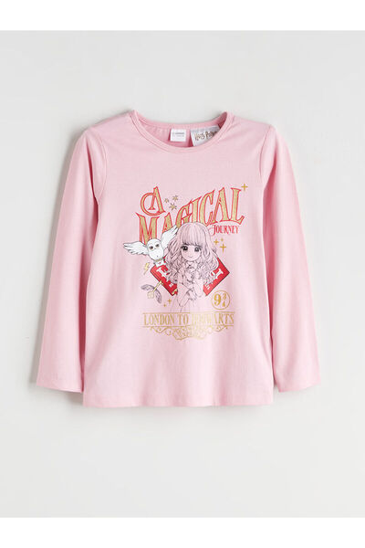 LC Waikiki Pink Crew Neck Harry Potter Printed Girls' Pajama Top
