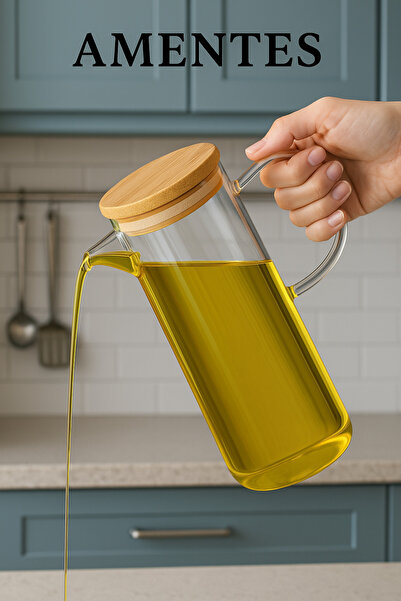 Amentes Bambu Kapaklı Pinterest Vakumlu Borosilikat Cam Yağlık Sirkelik Sütlük 1500 ml