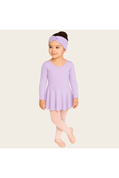 Ada Kostüm Tasarım Lila Uzun Kollu Etekli Bale Mayosu-Çocuk