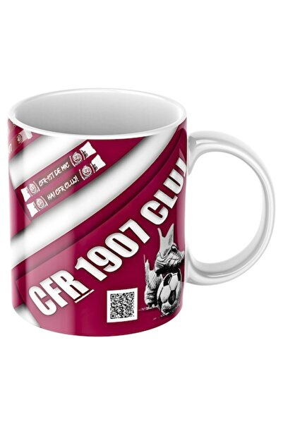 T&M Personalizare Cană personalizată - CFR Cluj, fotbal, cod QR pentru imn, suporter, albă, ceramică, 330 ml, v12