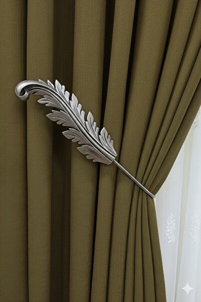 MMTHOME Fon Perde Toplayıcı Yaprak Renso 2 Adet 1sağ-1sol Gümüş