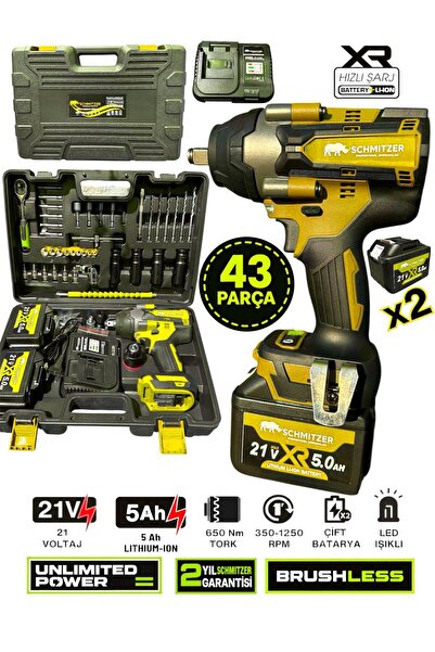 SCHMITZER Orjinal 21V 15 pilli Çift Akülü Kömürsüz Darbeli Vidalama 650 Nm Torklu Somun Sıkma Sökme Matkap