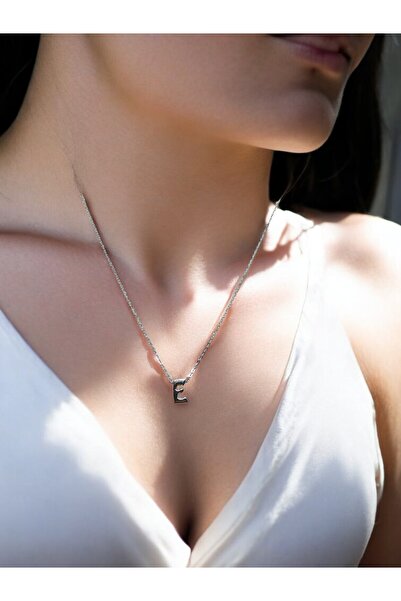 renery E Harfi 316l Paslanmaz Çelik Zincir Gümüş Kaplama Kolye Hediye Kalp Se...