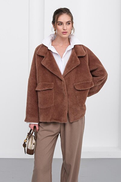 Olcay Angora Look Casual Jacket Brown 8279