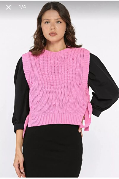 By Nilgün Akay İnci Detaylı Yandan Bağlamalı Pembe Süveter