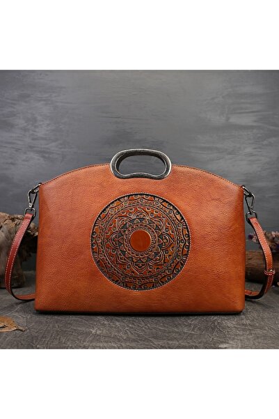 TopToday by C&S Elegant Women's Leather Handbag, Boutique Deluxe, Relief Totem Design, Fixed Handles, Adjust