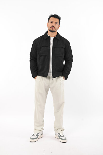 Rodrigo Чоловічий сезонний піджак Slim Fit із замші з підкладкою та застібкою-блискавкою