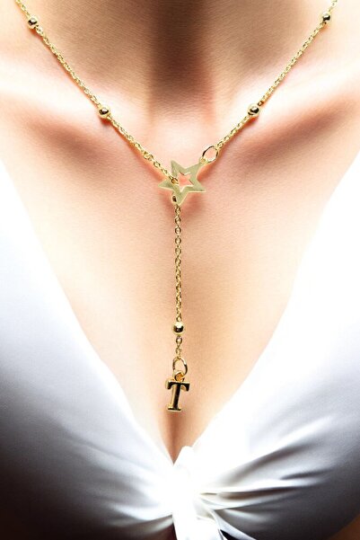 renery T Harfi Yıldız Topçuk Y 316l Paslanmaz Çelik Zincir Altın Kaplama Kolye Hediye Kalp Sevgili Eş