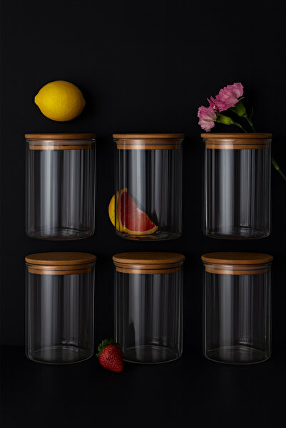 ZURİ DESİGN Airtight 6-Piece Striped Glass Breakfast Vacuum Lid Jar Set - 610 ml