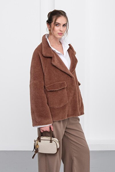 Olcay Angora Look Casual Jacket Brown 8279