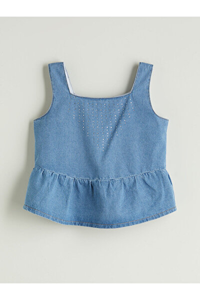 LC Waikiki Özmarka Νέα Σεζόν Κοριτσίστικη Μπλούζα Τζιν με Τετράγωνο Γιακά και...