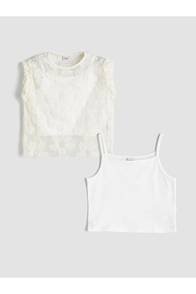 LC Waikiki Ozmarka New Season Crew Neck Girls' Blouse and Undershirt