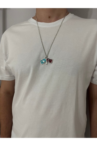 MODA Türk Bozkurt Türk Bayrağı Unisex Zincirli Kolye