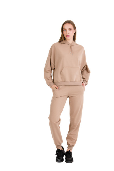 MOPİ طقم بدلة رياضية ناعمة من خيطين مع غطاء للرأس وجيب كنغر