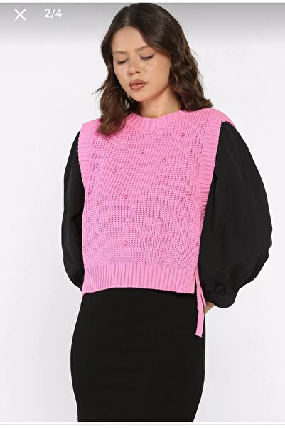 By Nilgün Akay İnci Detaylı Yandan Bağlamalı Pembe Süveter