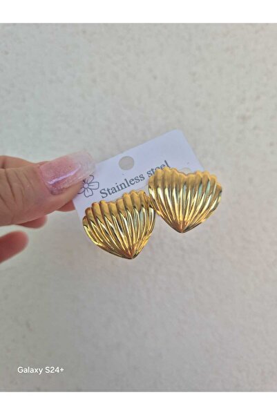 Pinkimaj Heart Style Earring Model Steel Earring Gold Shiny
