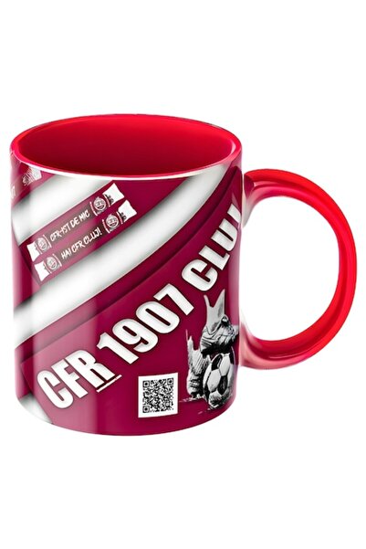 T&M Personalizare Cană personalizată - CFR Cluj, Fotbal, cu cod QR pentru imn, suporter, roșie, ceramică, 330 ml