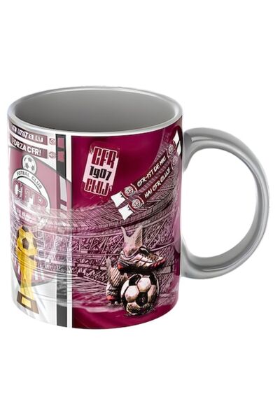 T&M Personalizare Cană personalizată - CFR Cluj, fotbal, suporter, gri, ceramică, 330 ml, v11