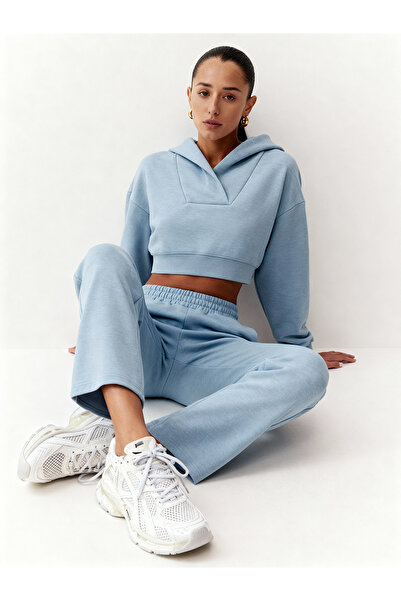 LAPS Casi̇ Women's Hooded V-Neck Pipe Leg Sweatpants Set