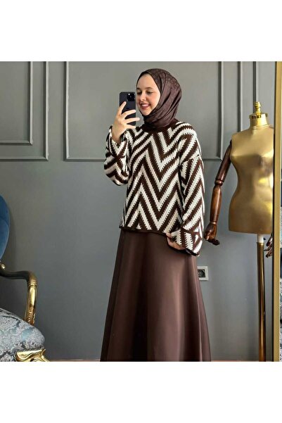 by nursel çiçek Kadın Trend Zikzak Desenli Etek Üstü Trico