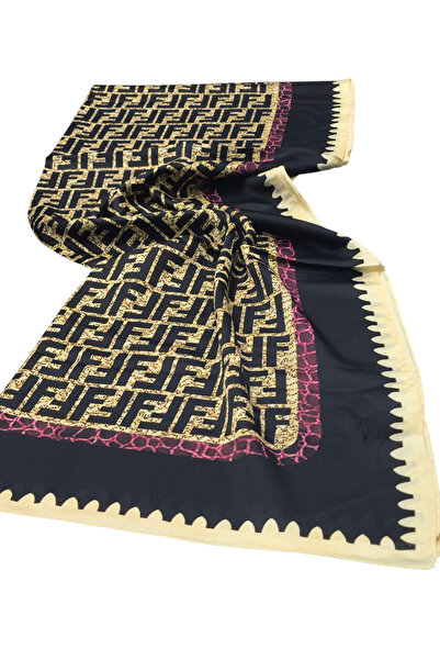 PİRAMİT F Desen Vual Silk Shawl Black Fuchia