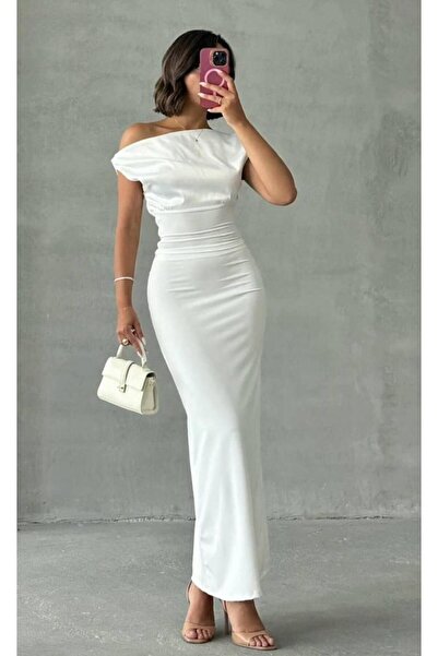 Linich&Co Біла атласна блузка з декольте на плечах і спідниця-балетка, вечірній комплект 5098