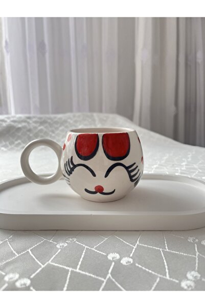 nergis collection El Yapımı Kedili Kahve Fincanı 180 cc