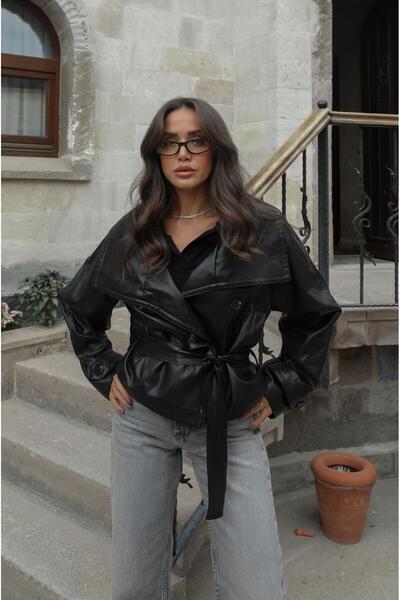 Havoş Μαύρο κοντό δερμάτινο παλτό