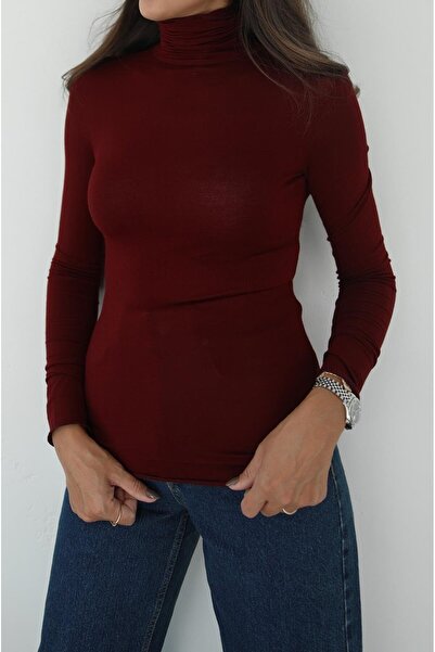 Havoş Burgundy High Neck Transparent Blouse