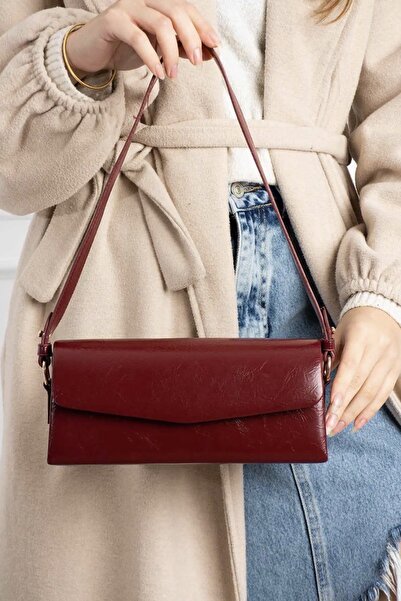 Grsbags Bordo Deri Küçük Baget Kadın El Ve Omuz Çanta
