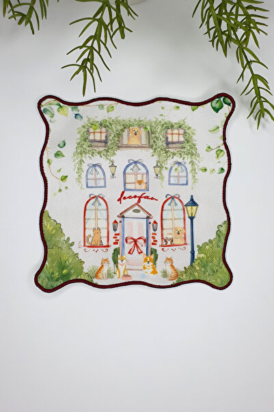 decofav Watercolor Pet Friendly Home Themed Embroidered Cloth Cocktail Napkins 2 Pieces