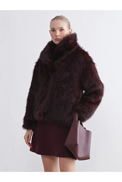 LC Waikiki Lcwaikiki Classic Plum Jacket Collar Women's Fur Coat