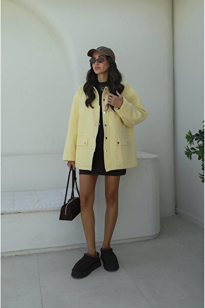 Havoş Sarı Kadife Yakalı Astarlı Ceket