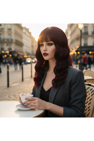 Ethab Ticaret Wavy Short Perched Fiber Sen Wig / Red Brown