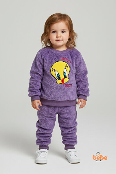 Trend Bebe Butik Girl's 2-Piece Plush Fleece Pajama Set Tweety Embroidered Ho...