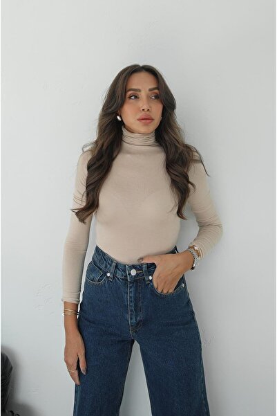 Havoş Beige High Neck Transparent Blouse