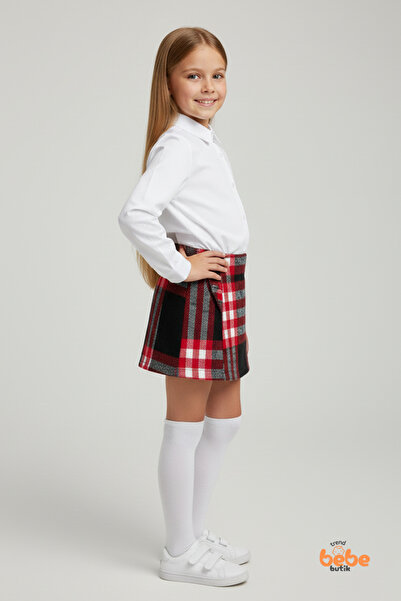 Trend Bebe Butik Kız Çocuk Kaşkorşe Ekoseli Şort Etek – Okul & Günlük Giyim Rahat Şık Şort Etek