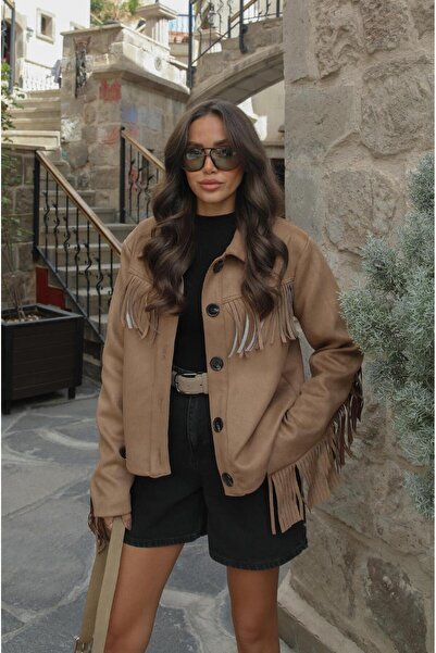 Havoş Világosbarna bojtos részletekkel ellátott velúrkabát