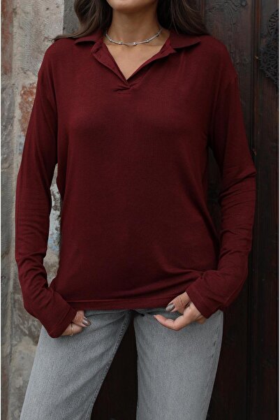 Havoş Burgundy Seasonal Polo Neck Blouse
