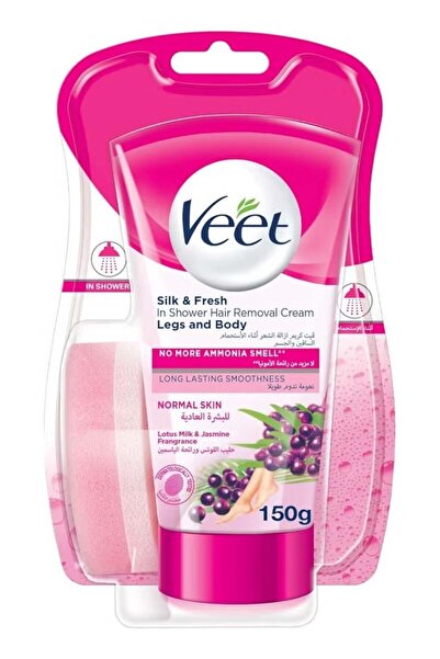 Veet كريم إزالة الشعر أثناء الاستحمام Silk & Fresh للجسم والساقين للبشرة العادية، مع لوتس مرطب