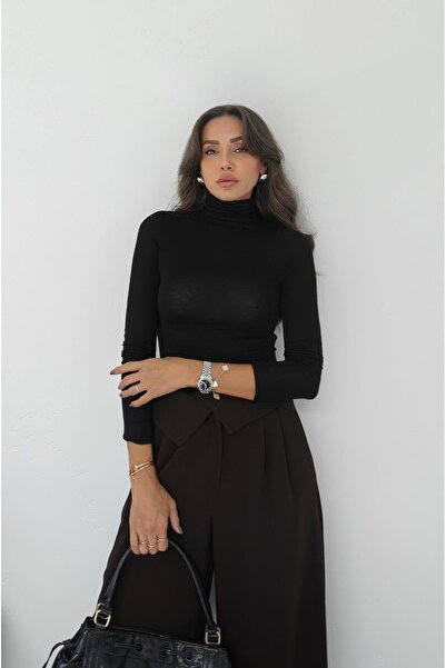 Havoş Black High Neck Transparent Blouse