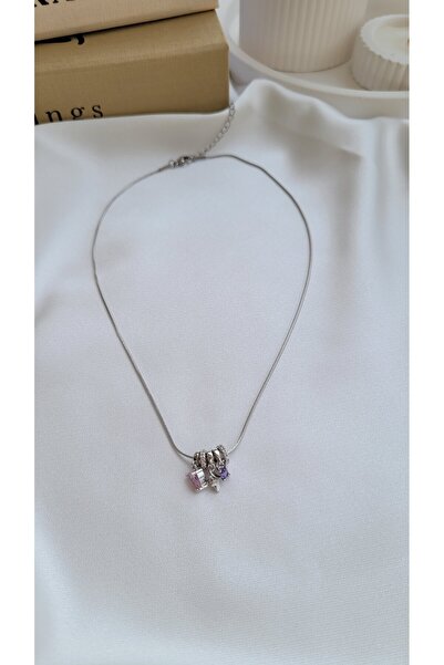 Stainlless Steel ZARİF MİNİMAL RENKLİ TAŞLI ÇELİK KOLYE