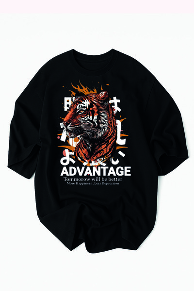 Advantage Kod Adantage Tiger Printed Oversize 100% Cotton - Premium Tshirt