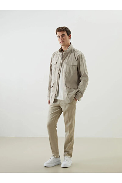 LC Waikiki Southblue Beige Standard Fit Stand Collar Men's Coat